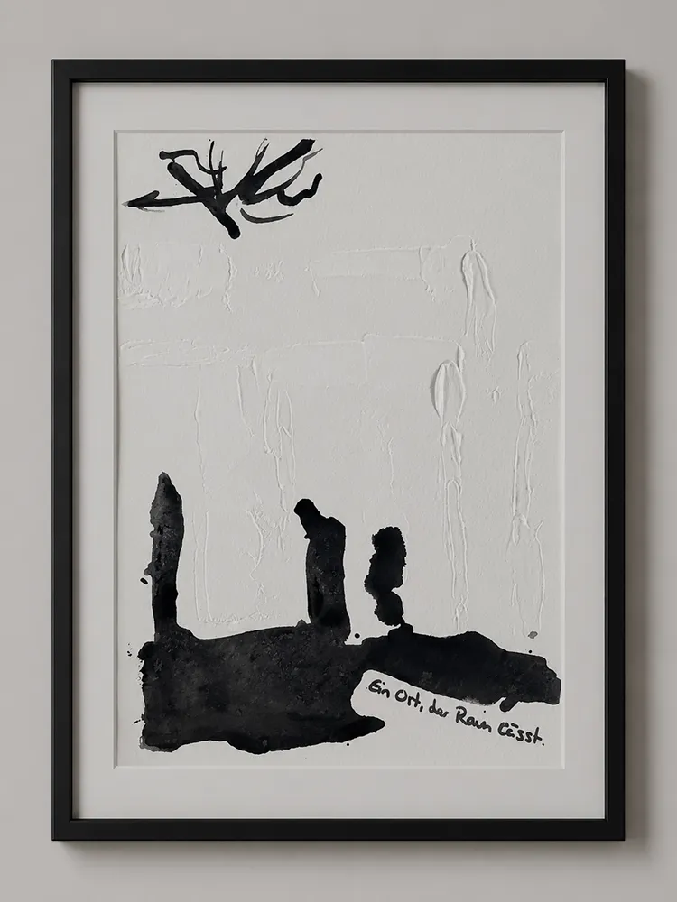 Detailaufnahme eines abstrakten Werkes aus der Reihe "Ort, die bleiben", Mixed Media auf Papier von Kate Schön