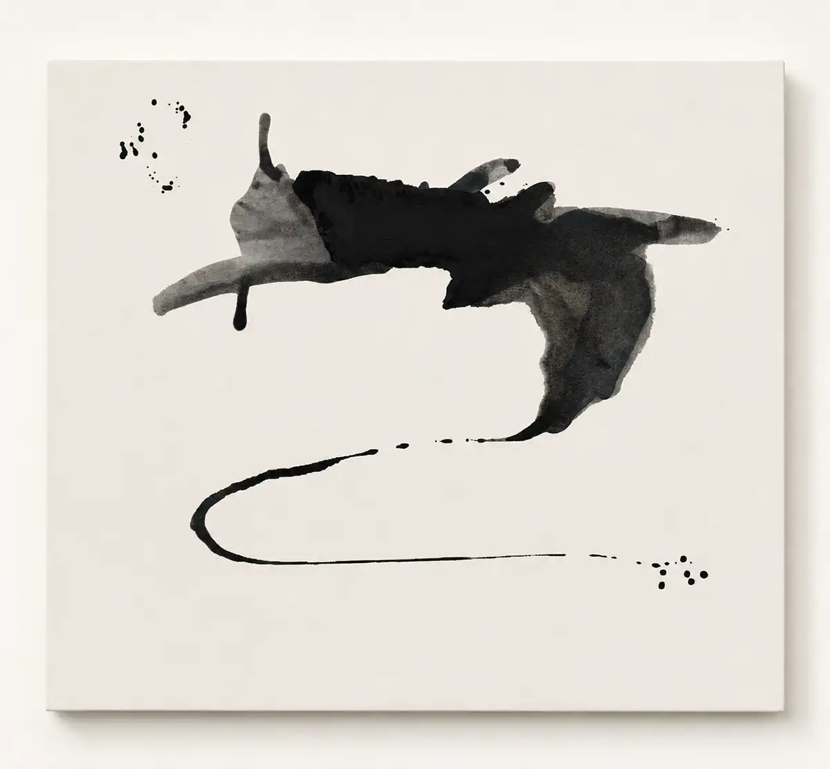 Abbildung des Kunstwerks "Übergang" auf Leinwand, Mixed Media, 2025, von Kate Schön in den Farben Schwarz und weiß.