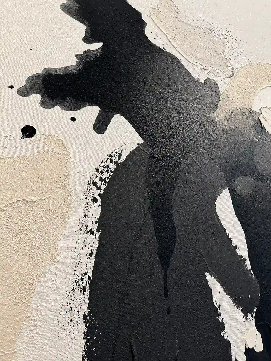 Detailansicht des Kunstwerks "Wahrnehmung" von Kate Schön aus 2026 zeigt Materialität der Farben